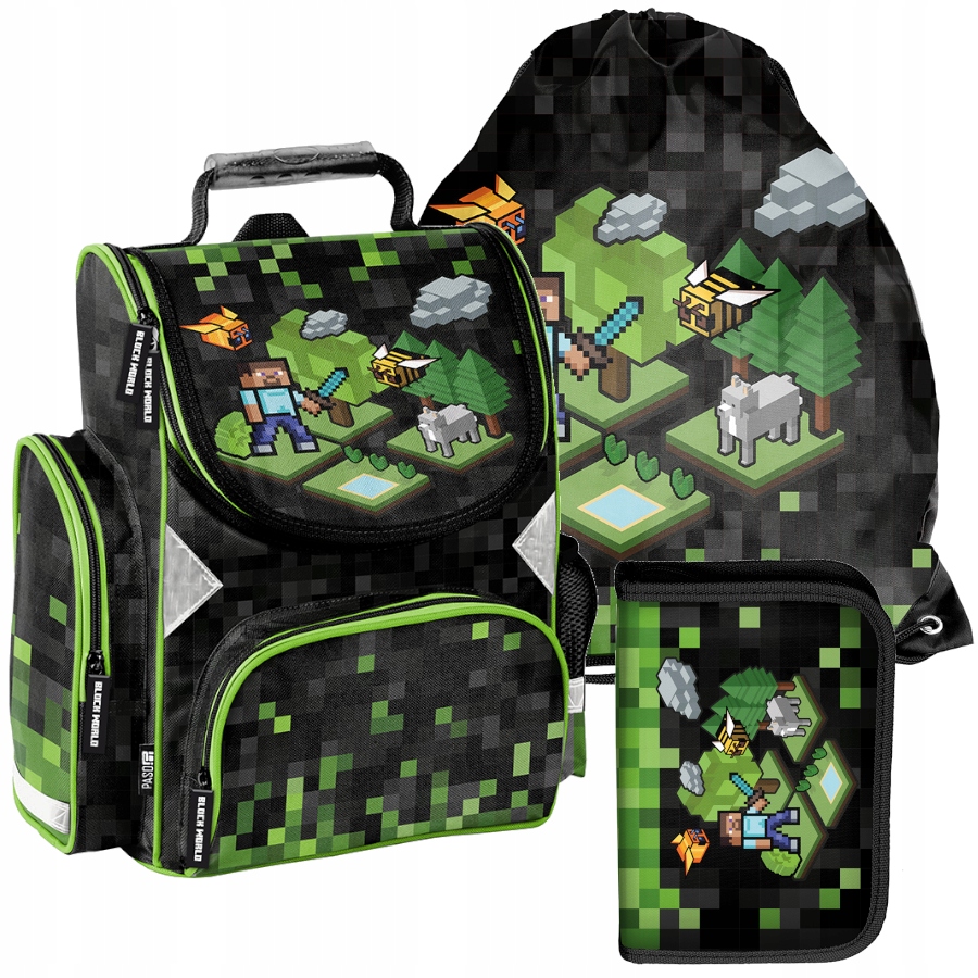 Aktovka - School School Bag Pixel Backpack-Set 3 EL.