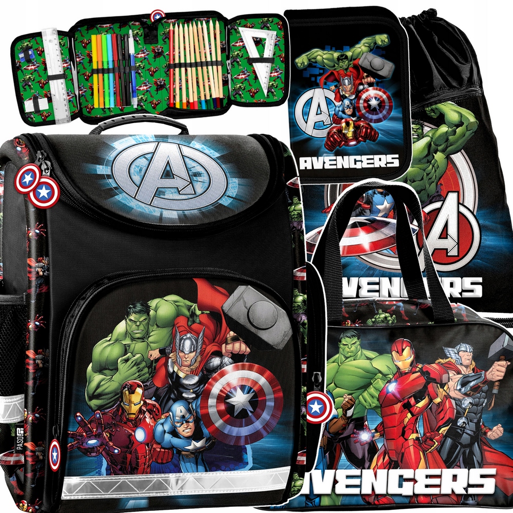 Aktovka - Školská školská taška pre chlapca 4in1 Avengers