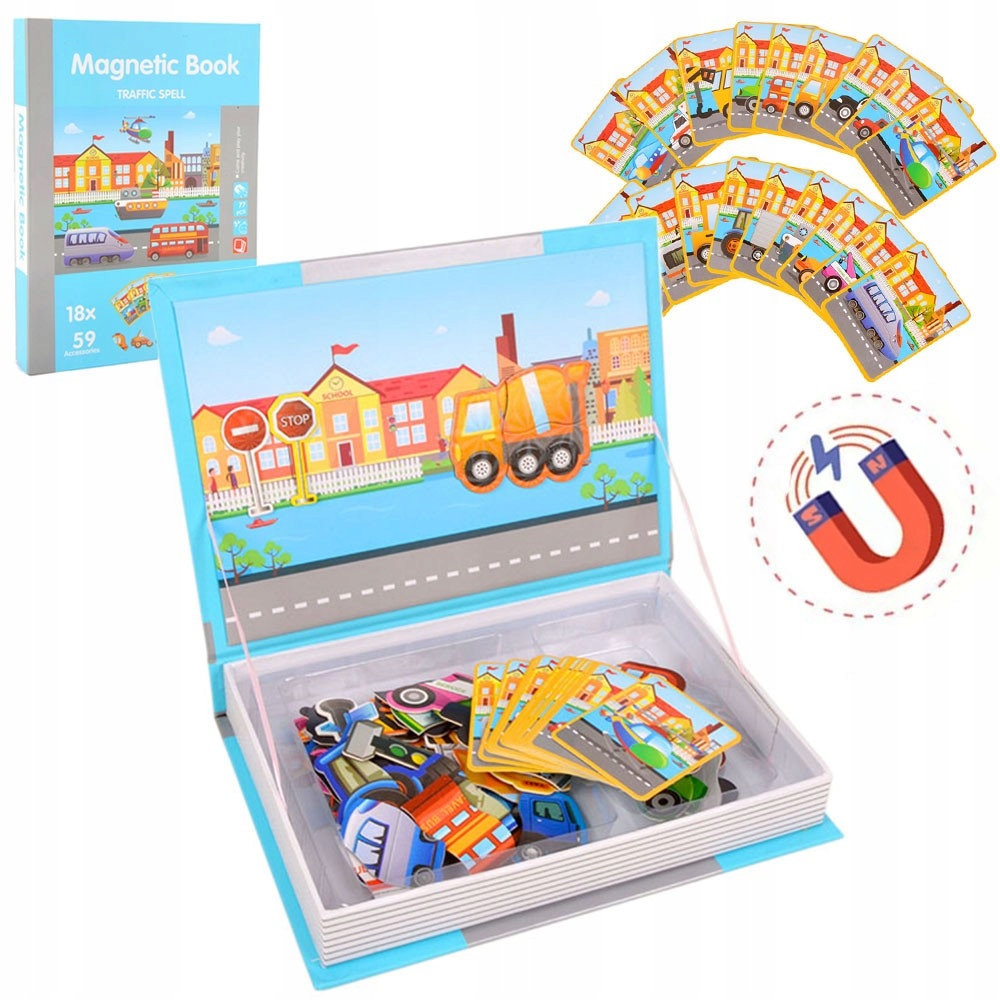 Magnetická stavebnica - Magnetibook magnetické puzzle vozidlá