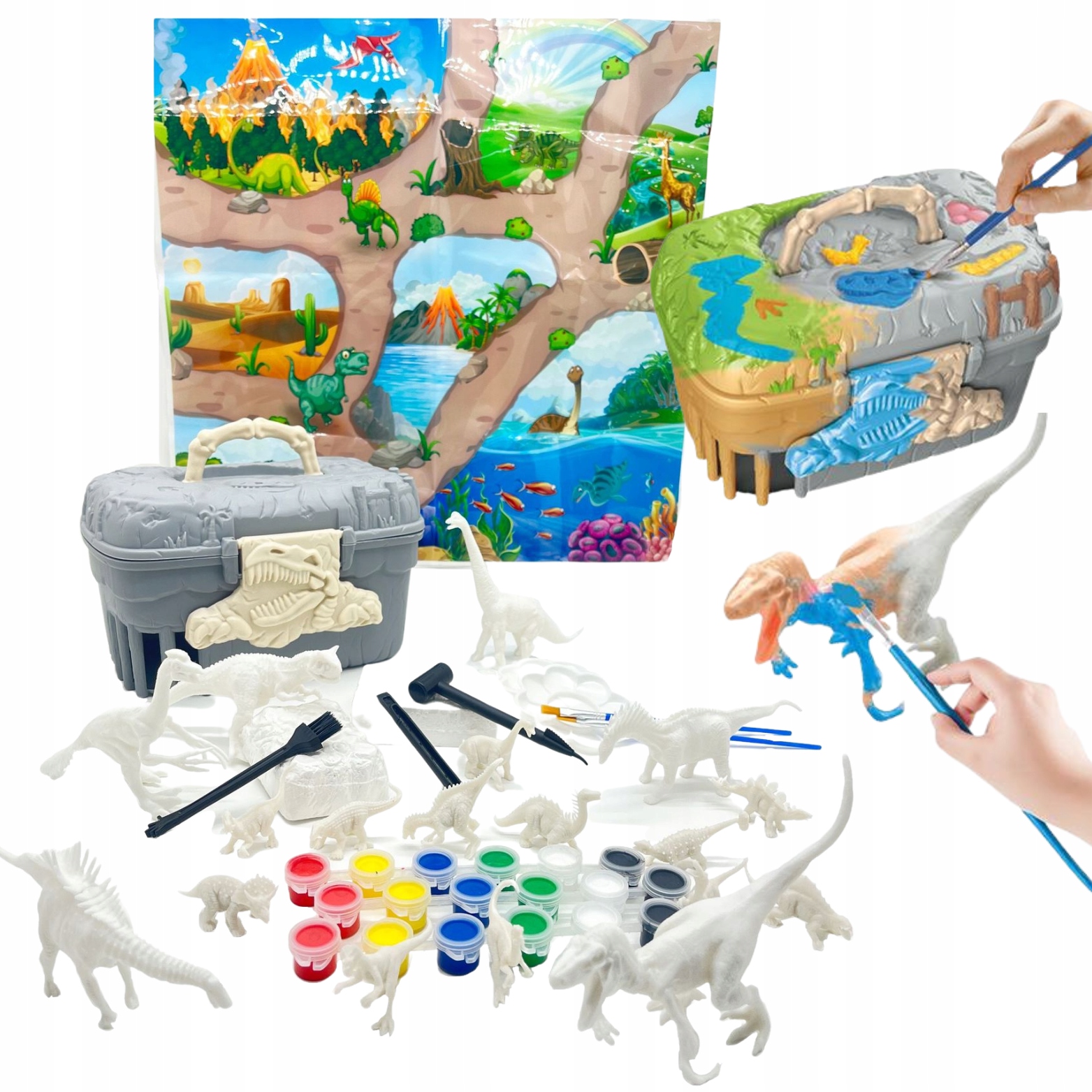VEĽKÁ UMELECKÁ SÚPRAVA NA MAĽOVANIE DINOSAUROV FÓRKY KUFOR MAT