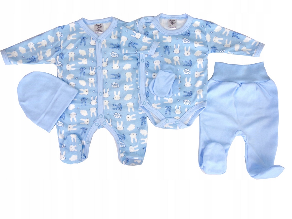 Detský komplet - Detská sada Sweetchild 62 biela, čierna, modrá 5 ks.