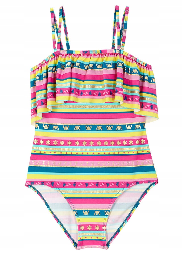 Detské plavky - Bonprix One -kus outfit. 140 ružový, zelený, zlatý, žltý
