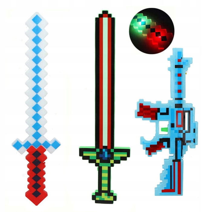 Svetelný meč - Minecraft 2xMiecz Set+LED Pistol Sound 3 PCS