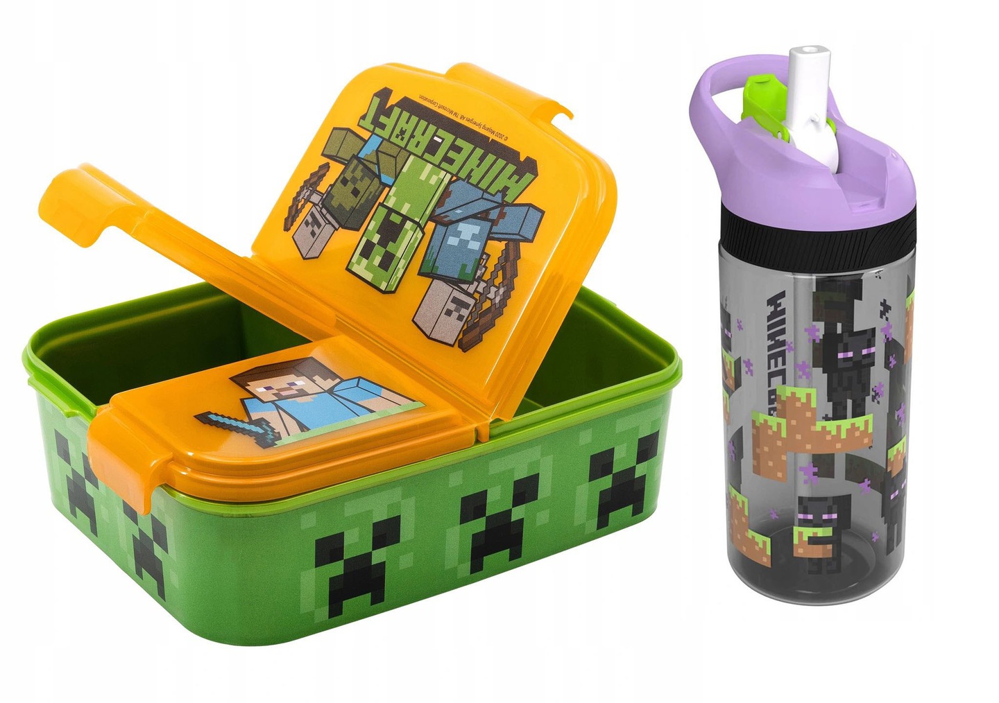 Detský desiatový box, fľaša - Minecraft Bidon Set + Raňajky postavy
