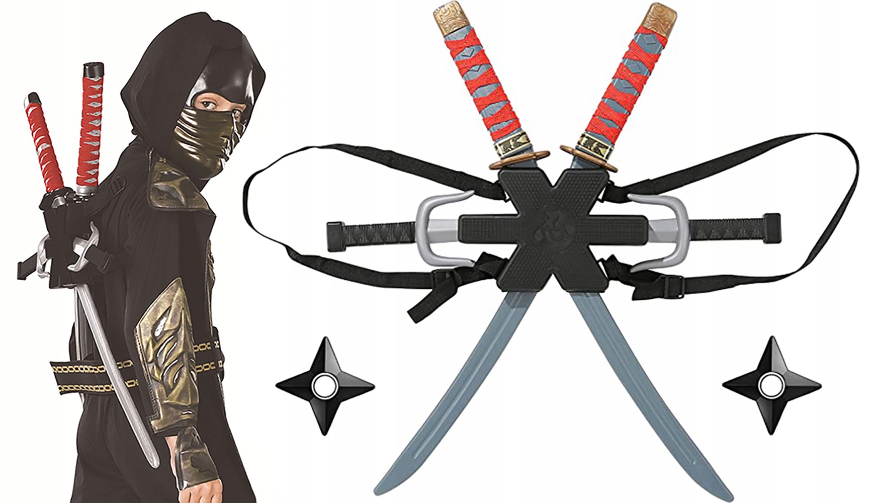 Kostým pre chlapca- Sada Ninja Swords Dagger Shurikena 7in1 outfit