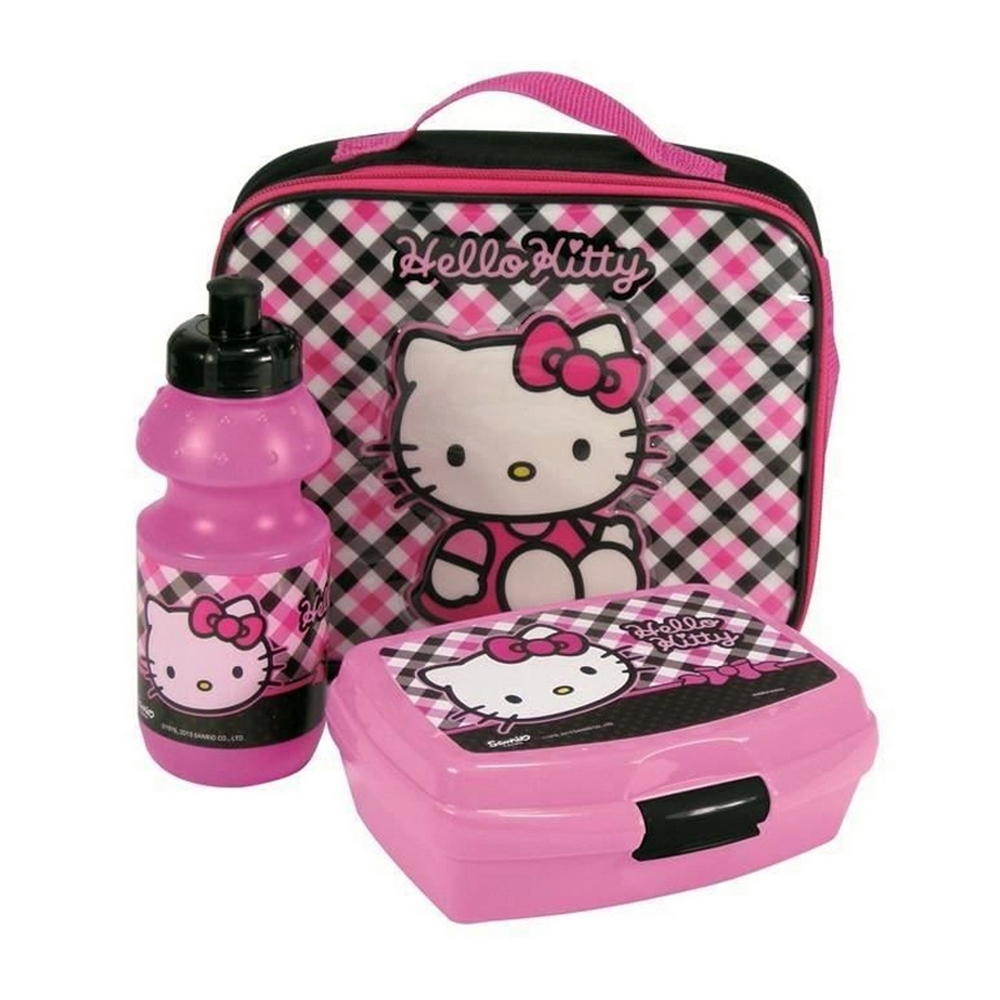 Detský desiatový box, fľaša - Breakfast Set + fľaša v taške Hello Kitty's
