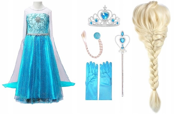 Kostým pre dievča - Sada šaty+Braid Frozen Elza Elsa SML