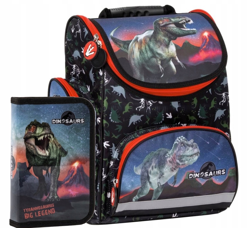 Aktovka - Školská školská taška+prípad ceruzky dinosaury t-rex