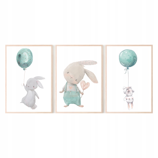 Nastavte 3 obrázky A3 Mint Bunny Plagáty