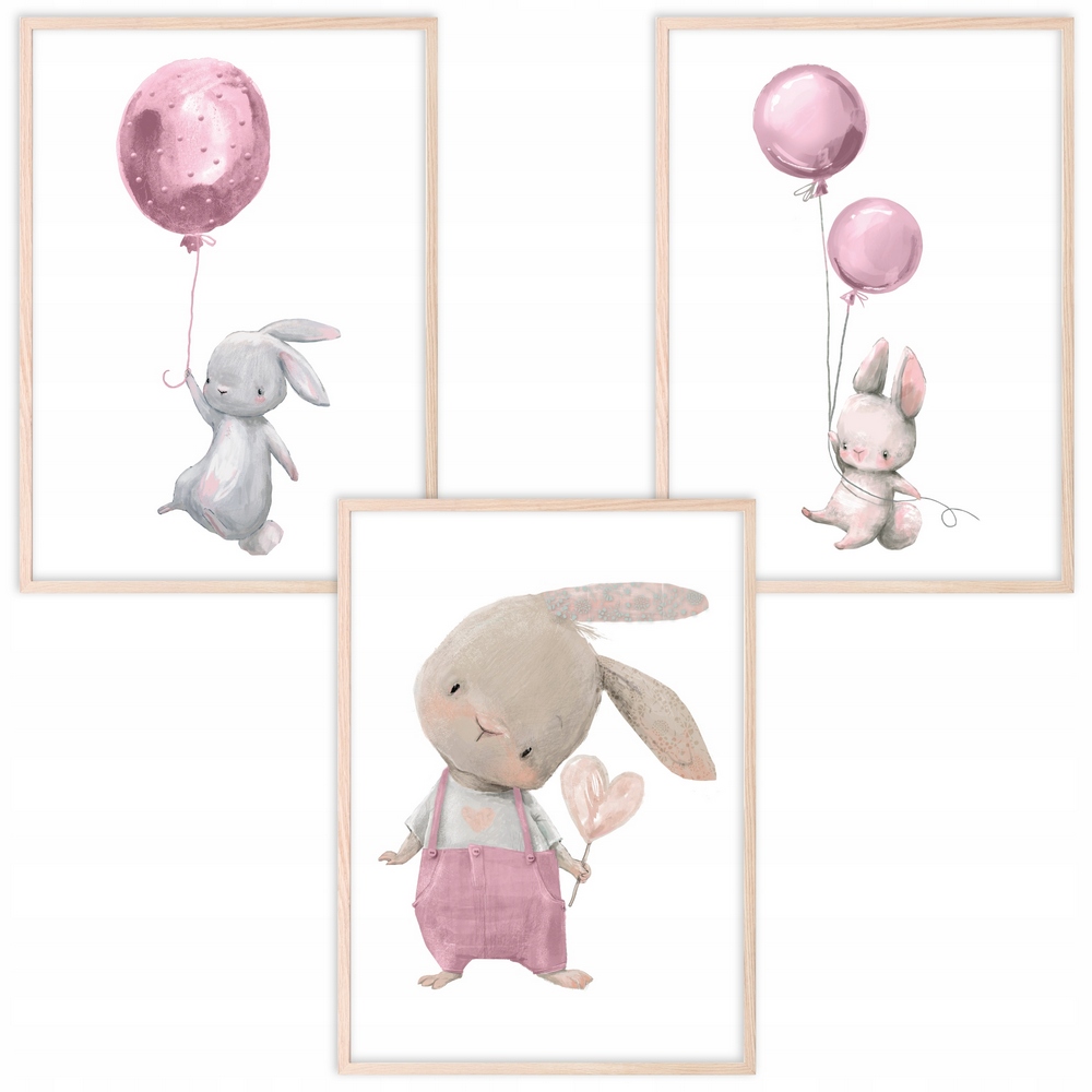 Sada 3 plagátov A3 Pictures Pink Bunnies