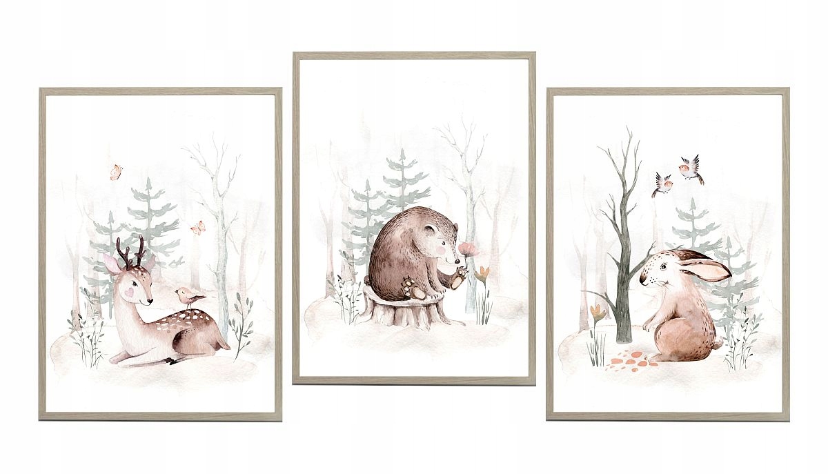 Sada 3 plagáty Deer Teddy Bear Bunny A4
