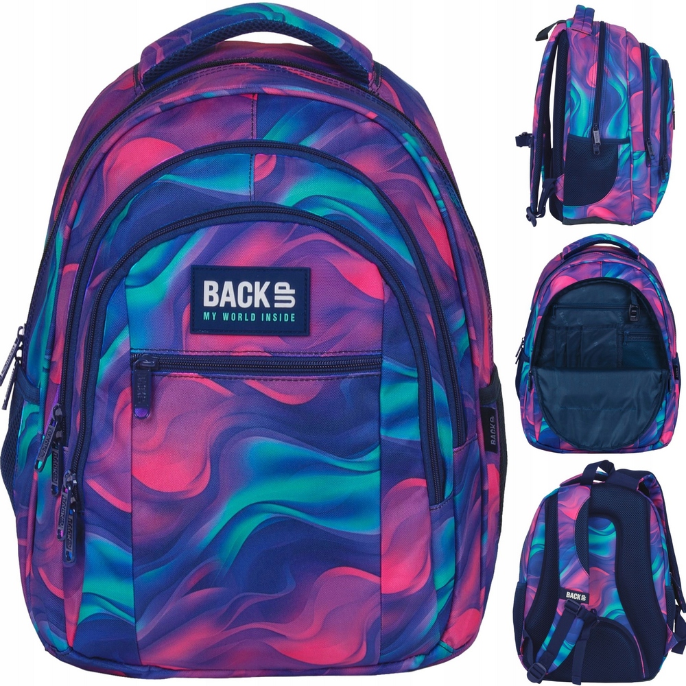 Mládežnícky školský batoh BackUP s 3 komorami a farebným dizajnom