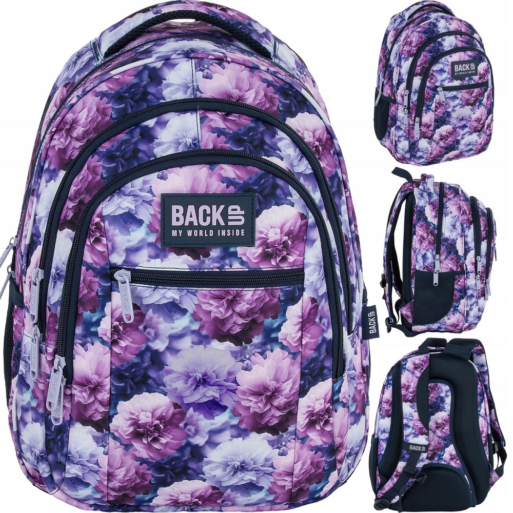 SchoolPack Mládežnícký Školský Batoh pre Dievča Violet Boom s Kvetinovým Vzorom