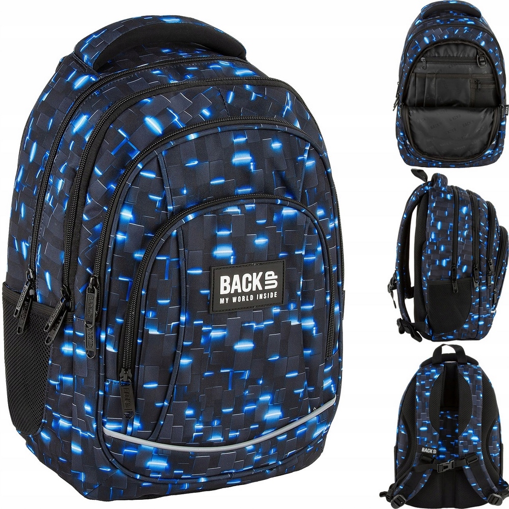 Školský batoh pre chlapcov BackUP Neon 3D s mnohými vreckami