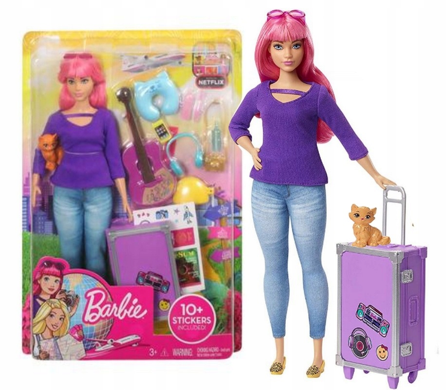 Barbie Daisy Doll s mačiatkou na cestovaní FWV26