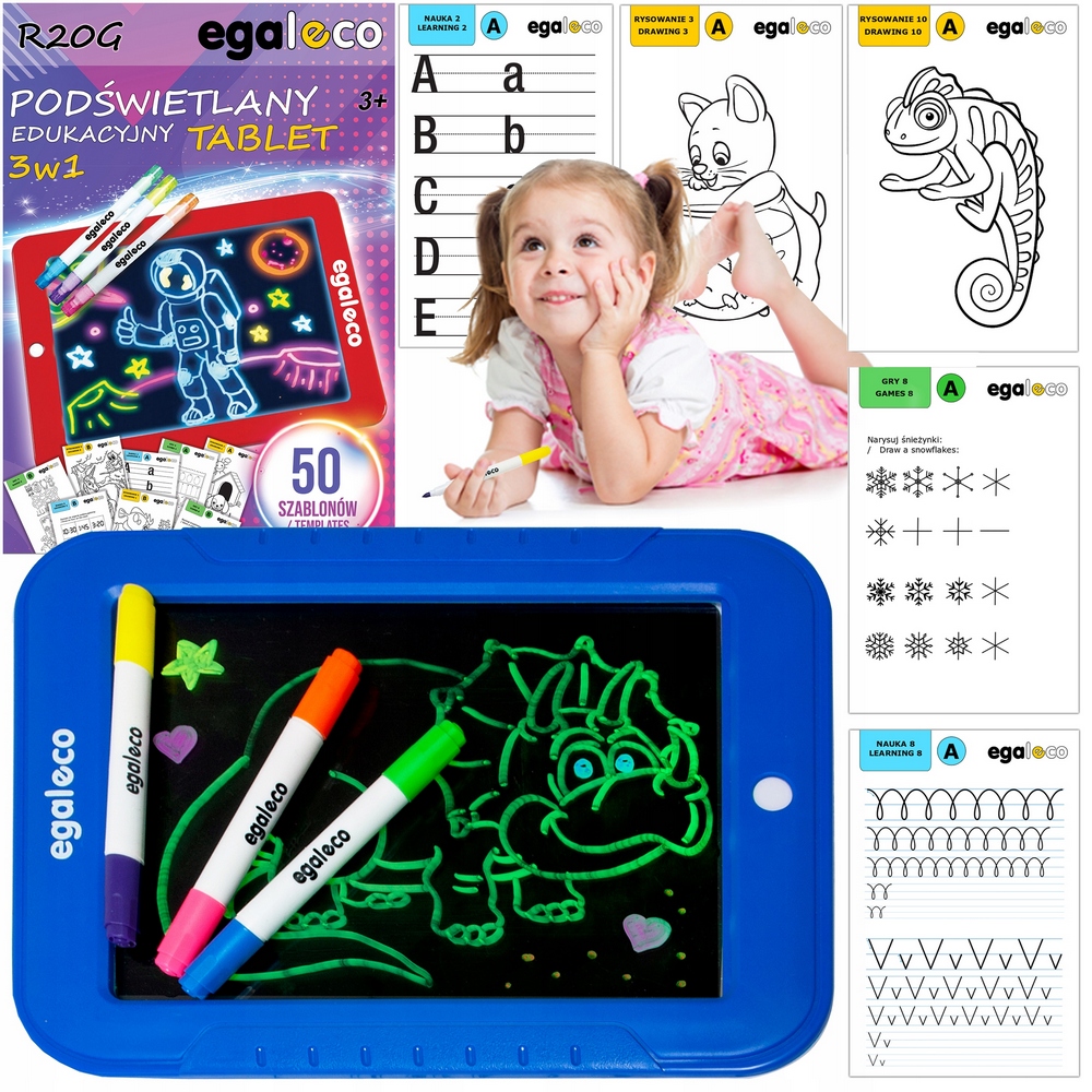Grafický tablet pre kreslenie LED dosky 50 kariet