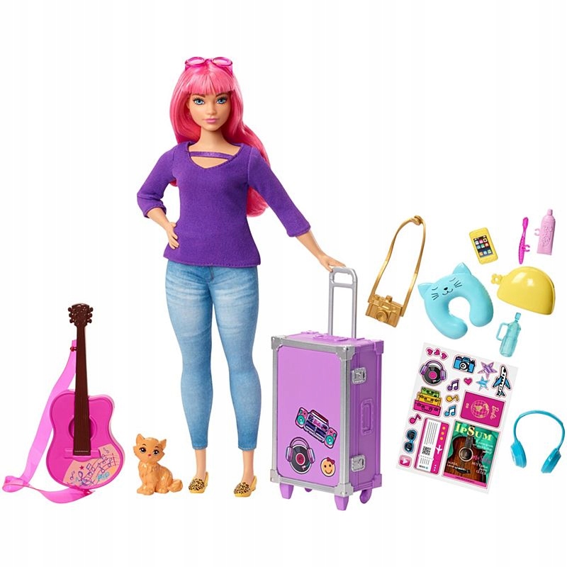 Barbie Daisy Doll s mačiatkou na cestovaní FWV26