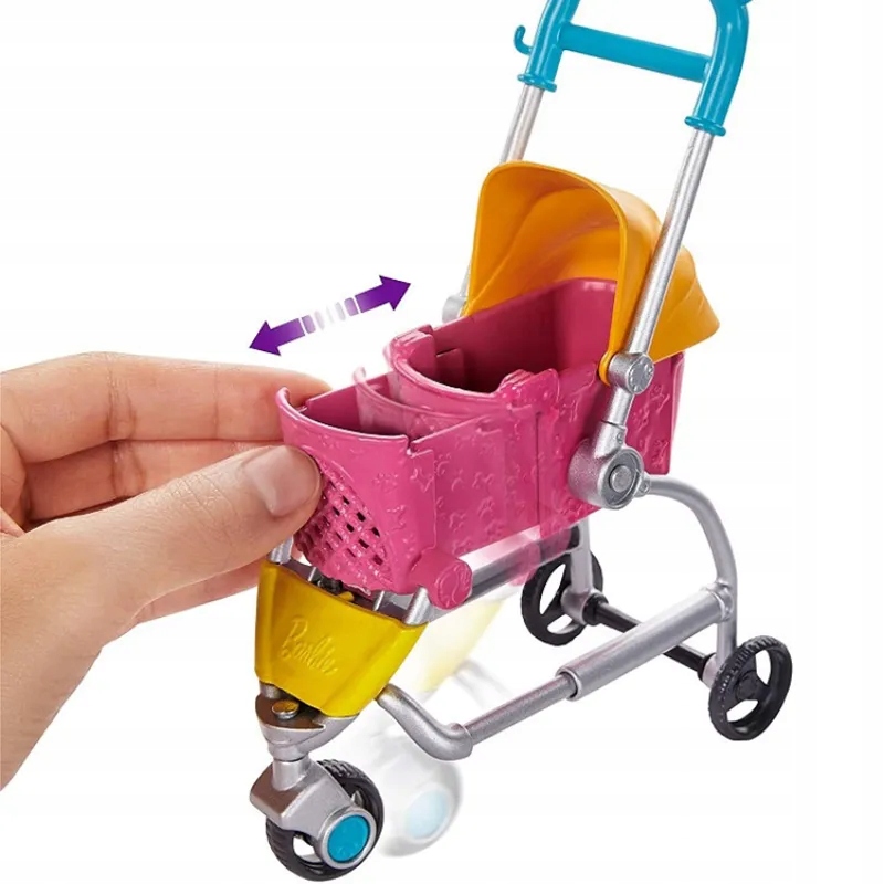 Barbie Doll Farbysitter a kočík so psami