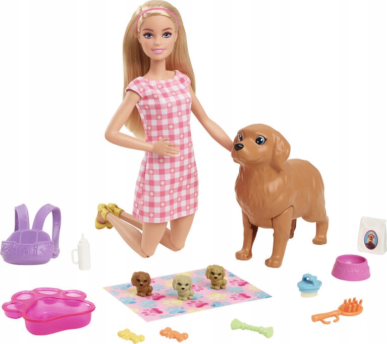 Barbie Doll Birth of Dogs Doll + 4 Dogs