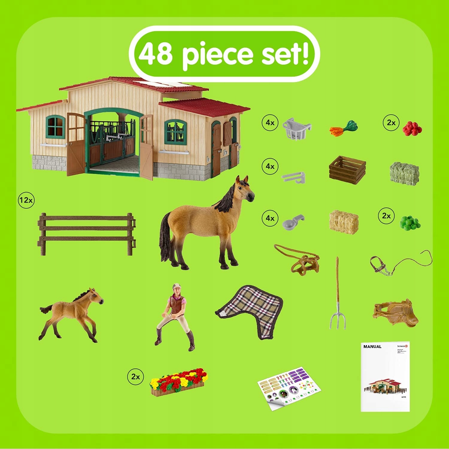 Schleich 42195 stajne a kone, prístrešok, prístup. NOVÝ