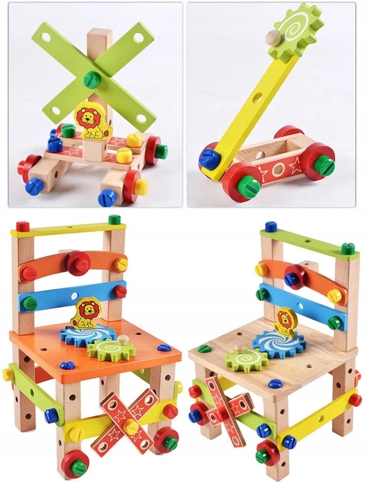 Drevené montážne stoličky Montessori bloky