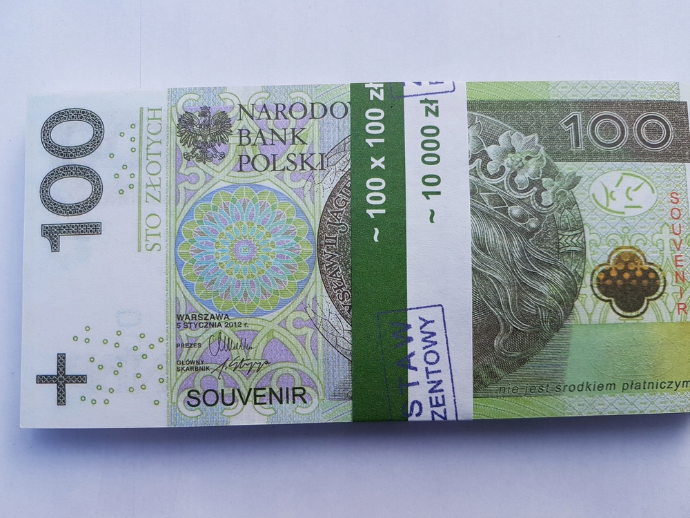 PLN 100 bankovky na prehrávanie a učenie sa súboru 100ks