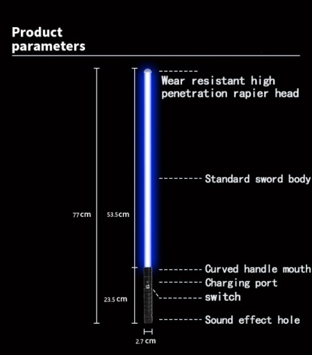 Ľahký laserový meč RGB 7 farieb fx zvuk