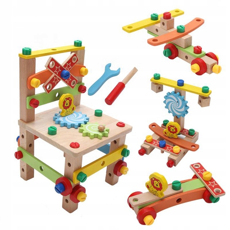 Drevené montážne stoličky Montessori bloky