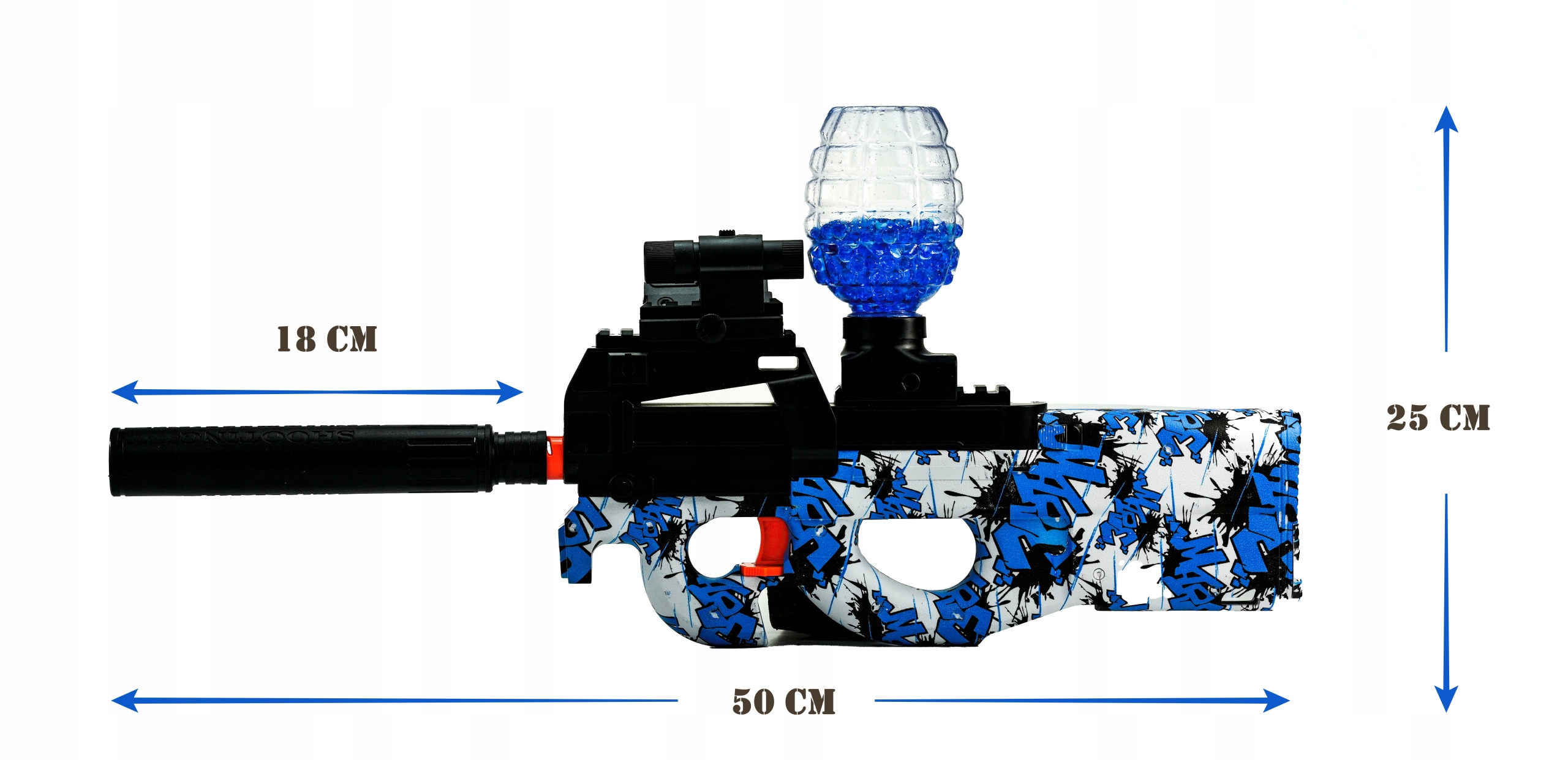 Pištoľový stroj na pištoľ Mini P90 pre gélové gule