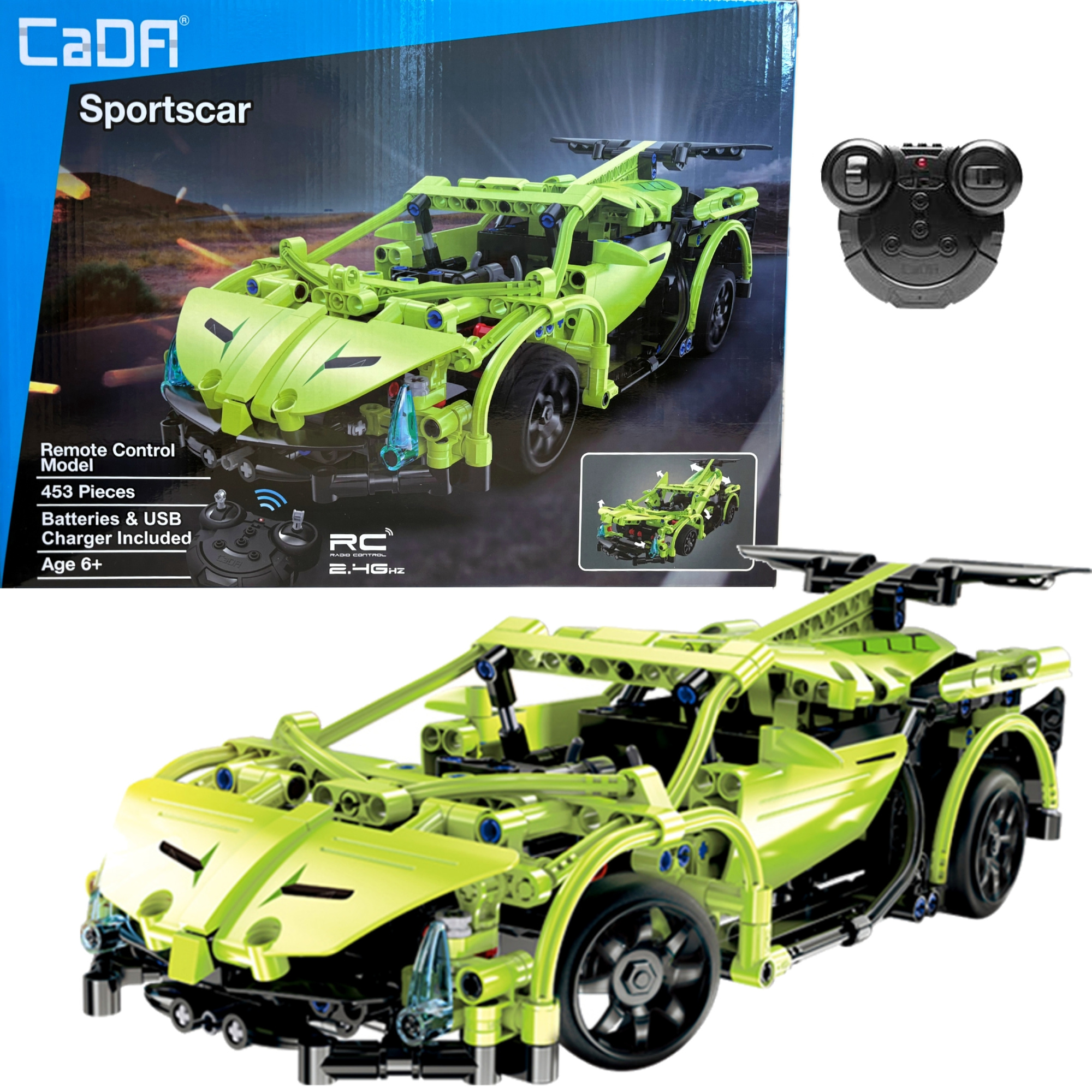 Stavebnica CaDA RC zelené športové auto, 453 dielikov
