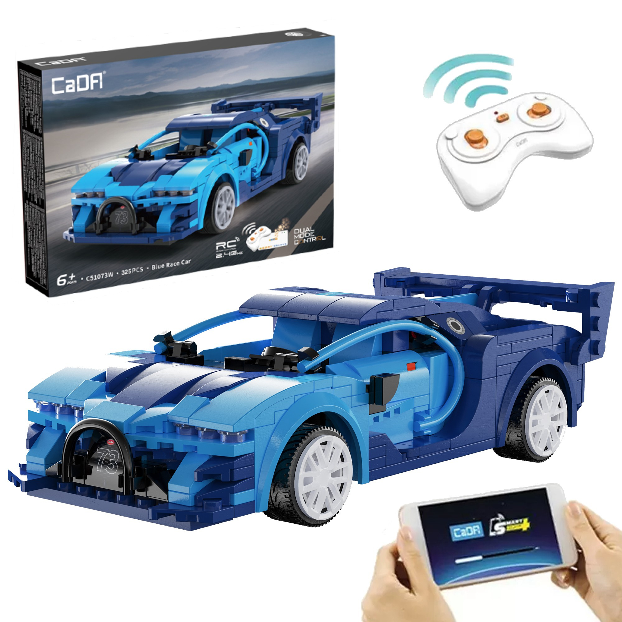 Stavebnica CaDA RC pretekárske auto Blue Race Car, 325 dielikov