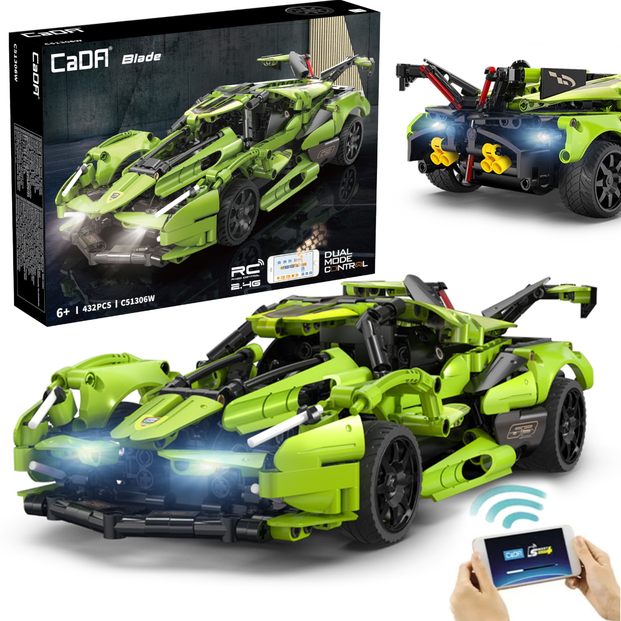 Stavebnica CaDA RC športové auto Blade s LED osvetlením, 432 dielikov