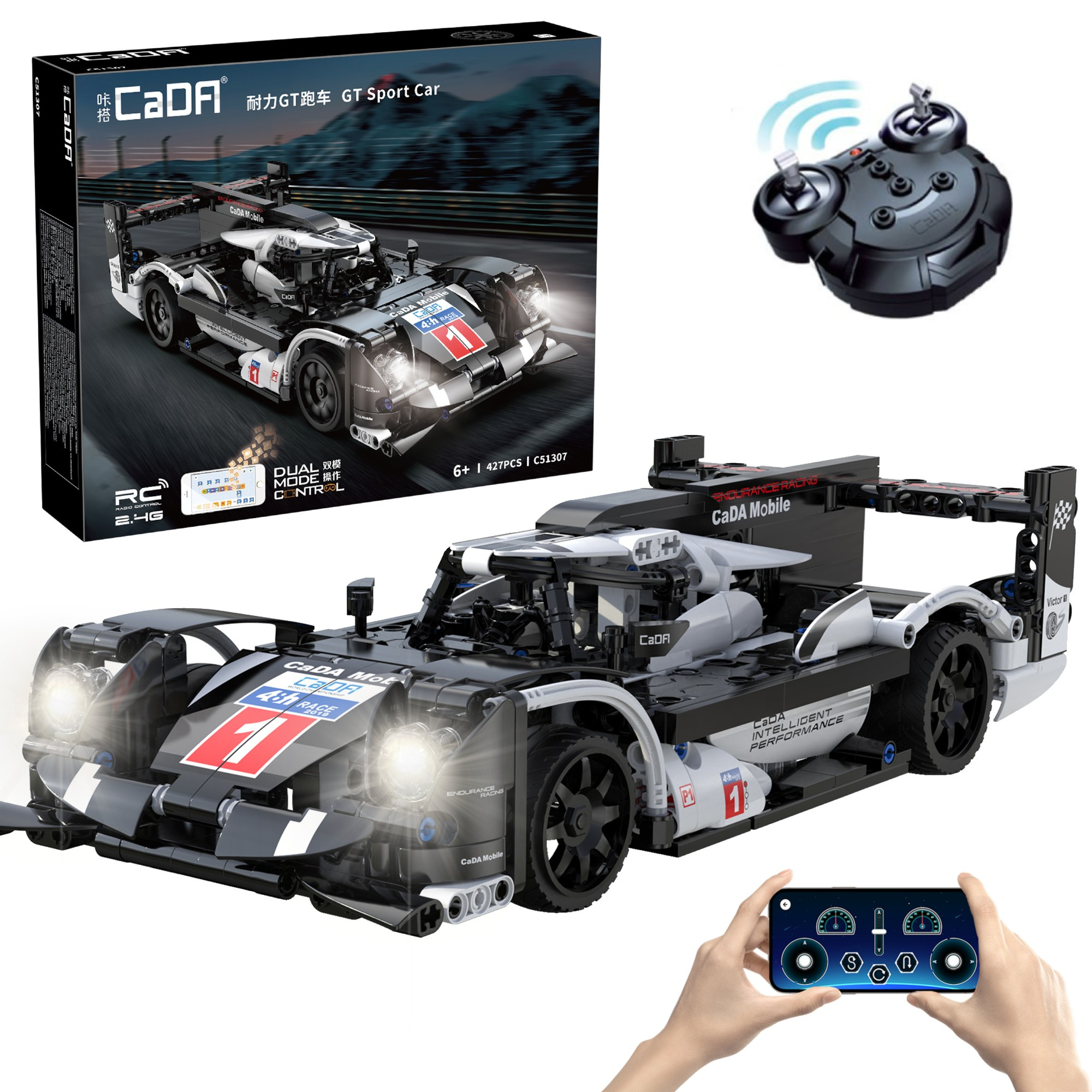 Stavebnica CaDA RC športové auto GT Sport Car s LED svetlom, 427 dielikov