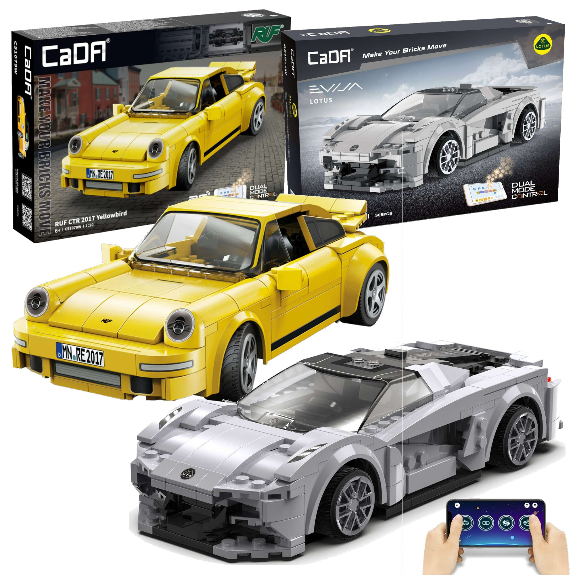 Súprava stavebníc CaDA RC Lotus Evija a RUF CTR 2017, 530 dielikov
