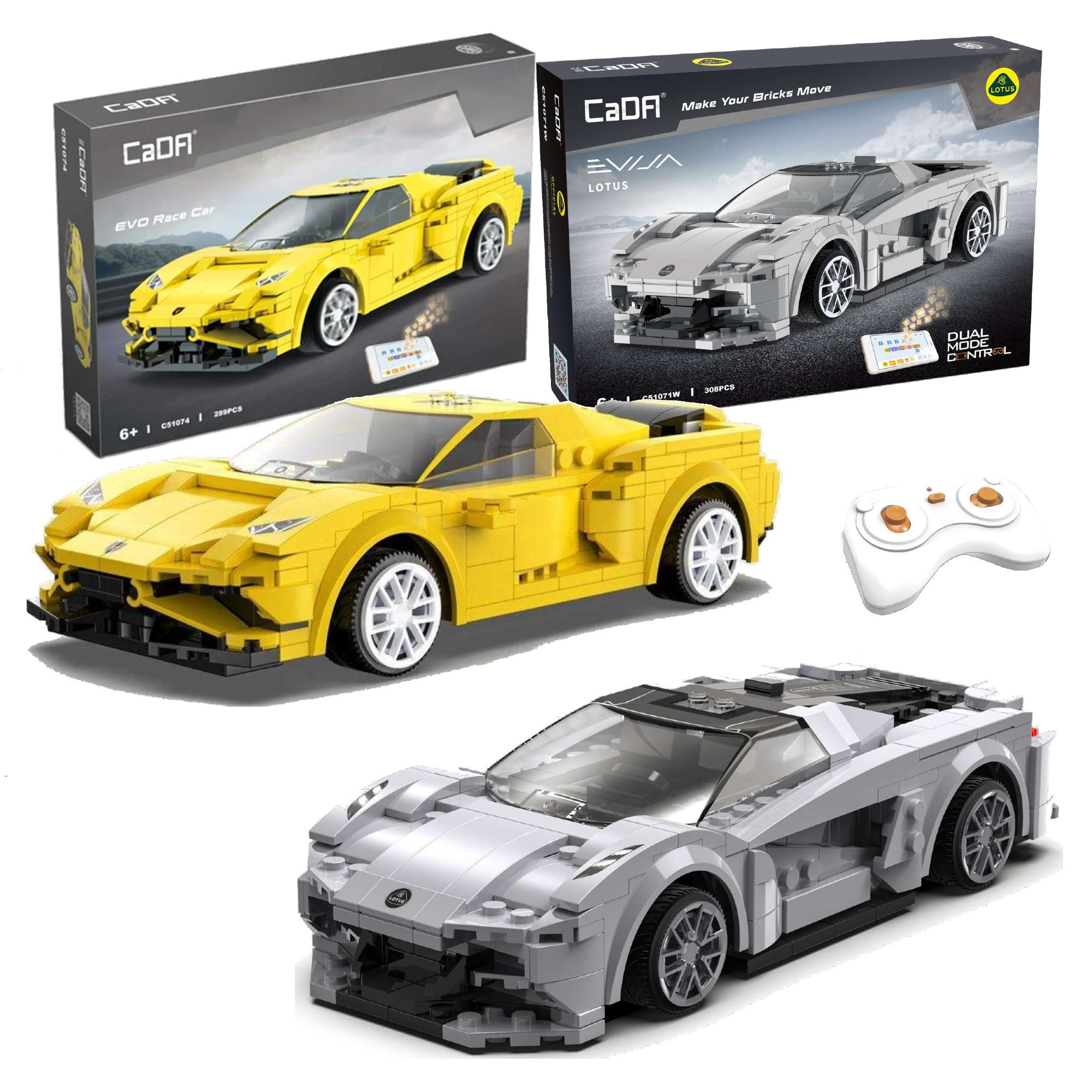 Súprava stavebníc CaDA RC EVO Race Car a Lotus Evija, 597 dielikov