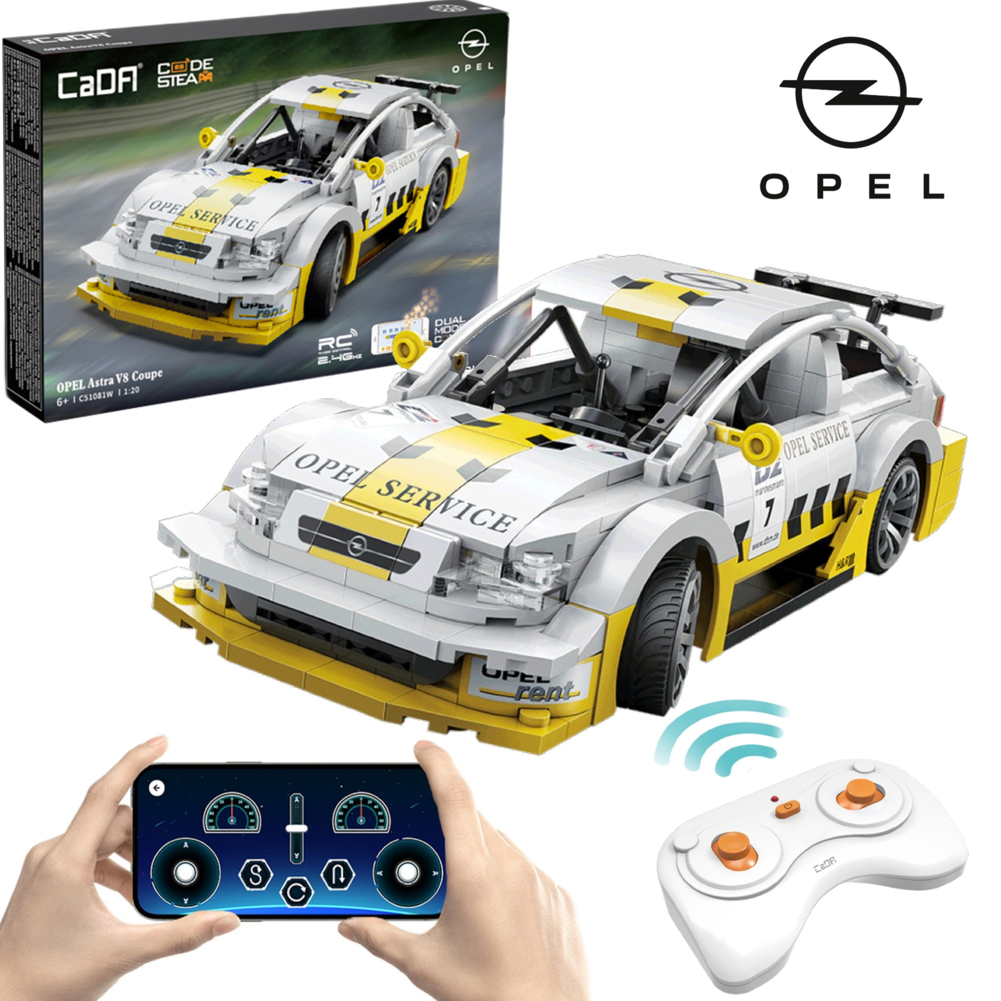 Stavebnica CaDA RC pretekárske auto Opel Astra V8 Coupé, 330 dielikov