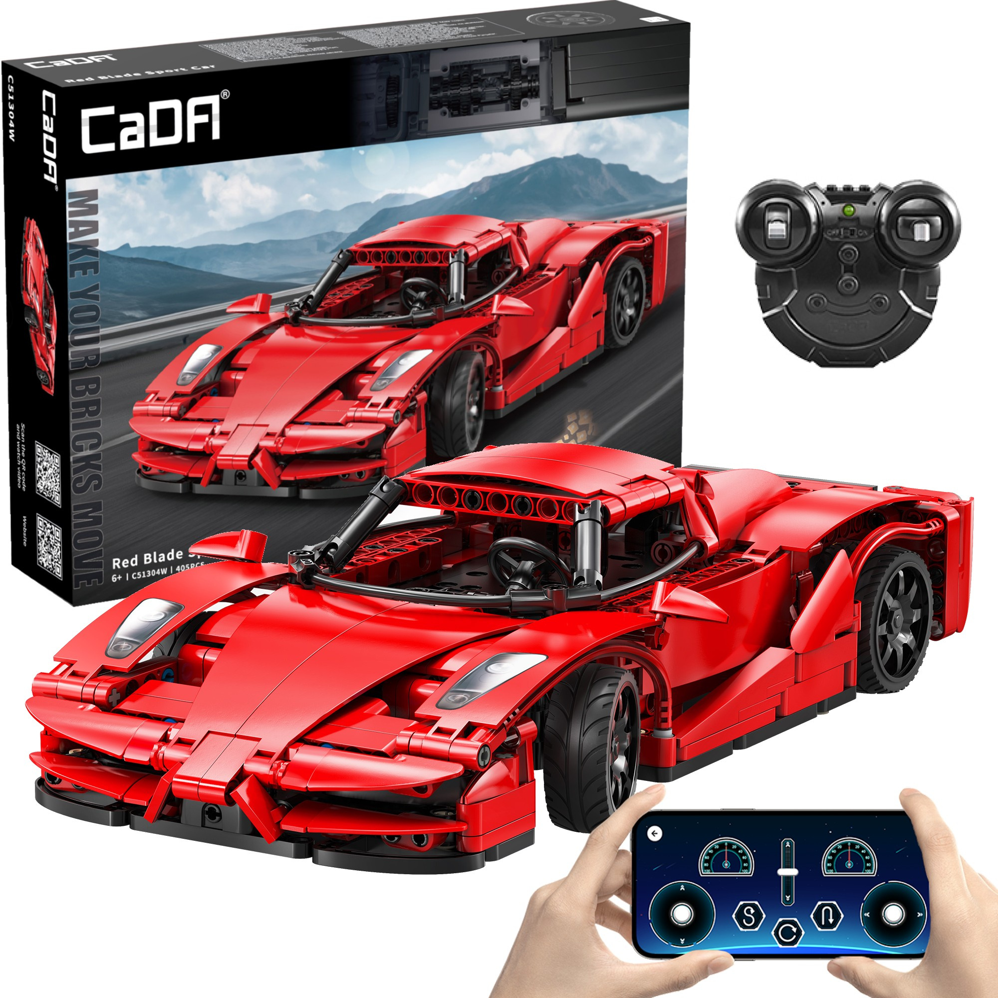 Stavebnica CaDA RC športové auto Red Blade, 405 dielikov