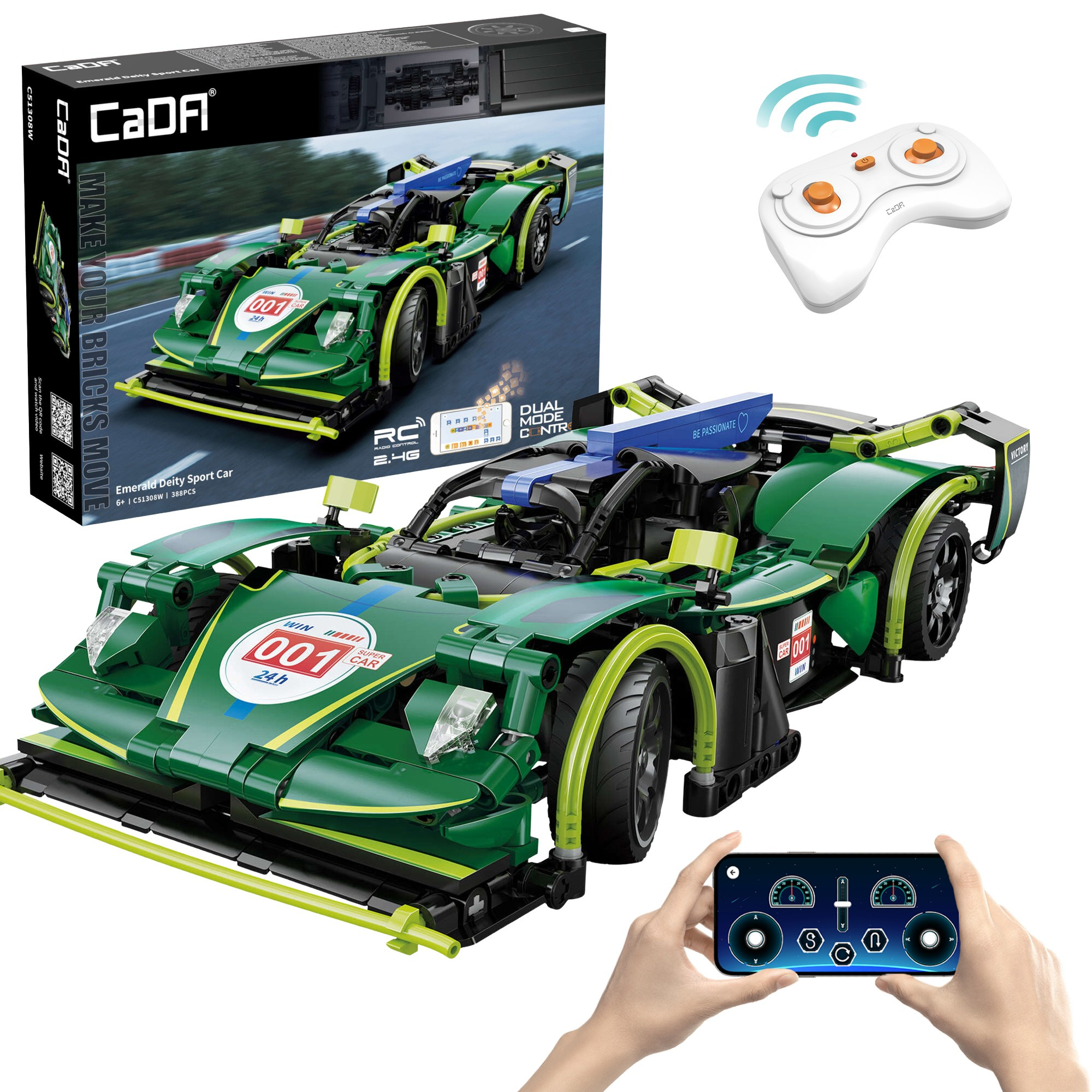 Stavebnica CaDA RC športové auto Emerald Deity, 388 dielikov
