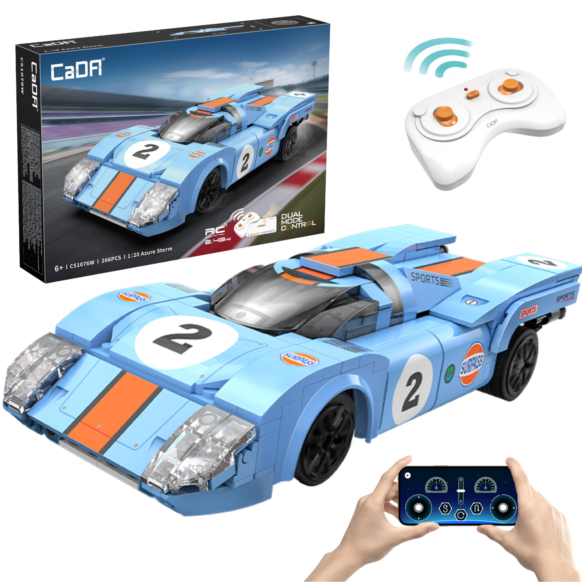 Stavebnica CaDA RC športové auto Azure Storm 1:20, 266 dielikov, C51076W