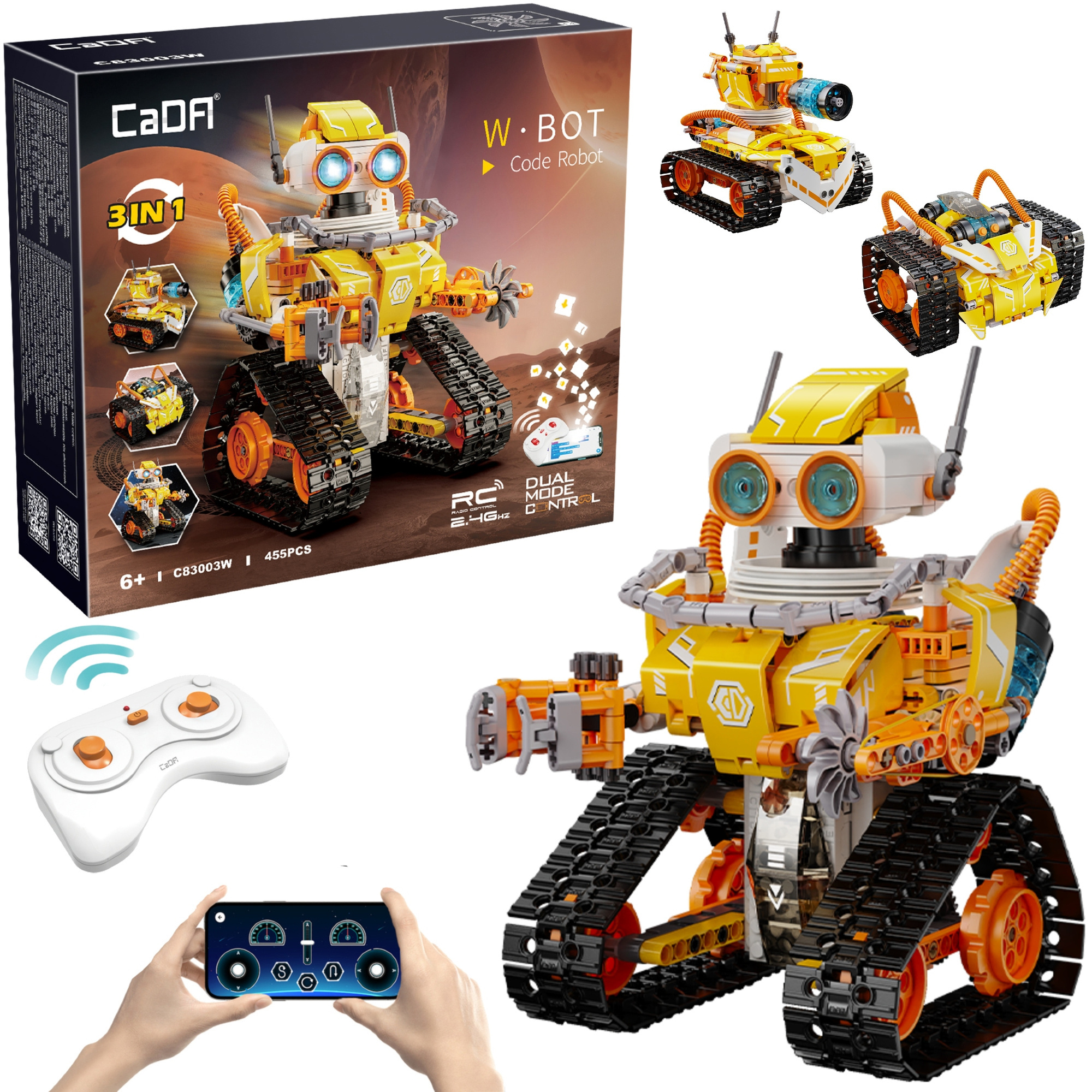 Stavebnica CaDA RC programovateľný robot W.Bot 3 v 1, 455 dielikov