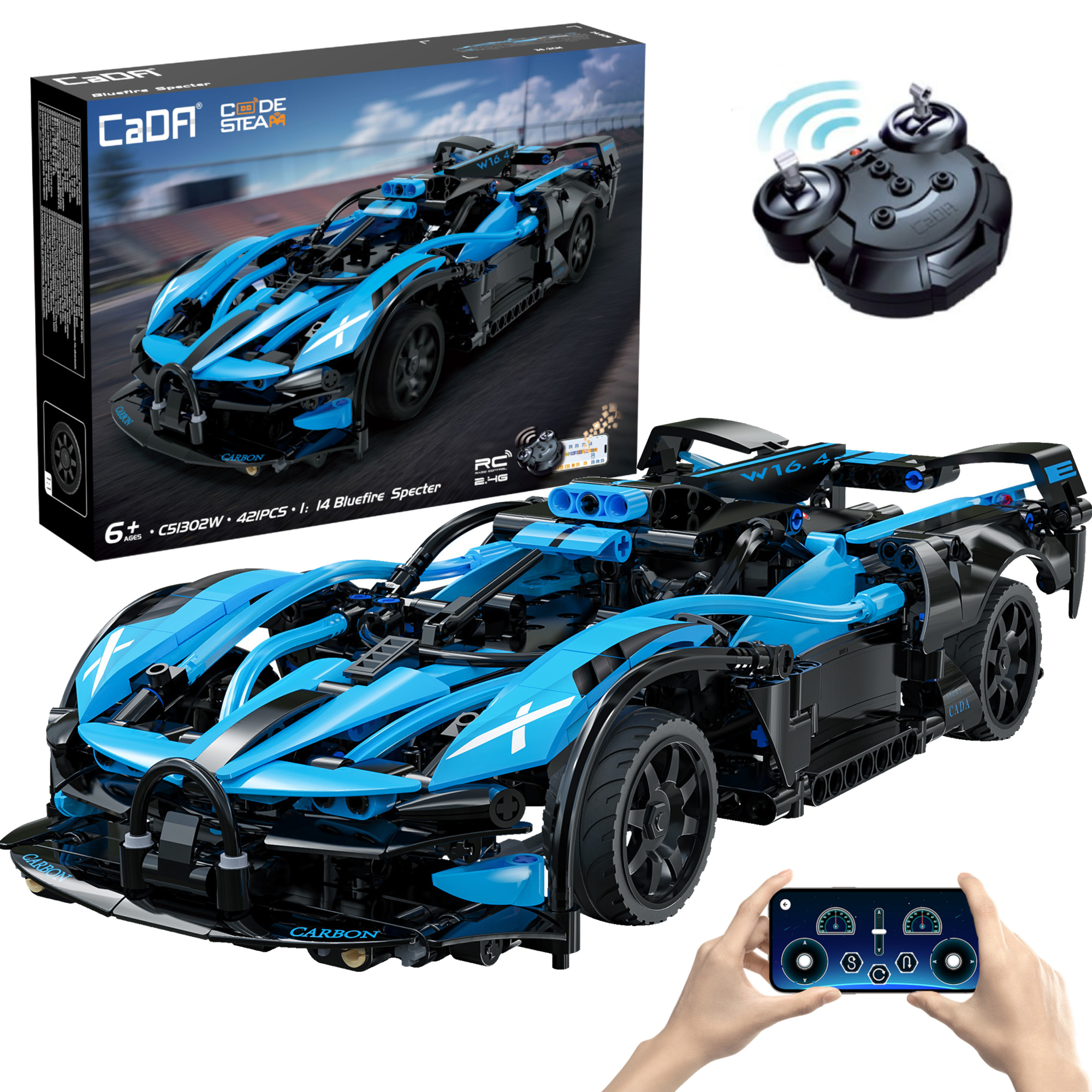 Stavebnica CaDA RC športové auto Bluefire Specter, 421 dielikov
