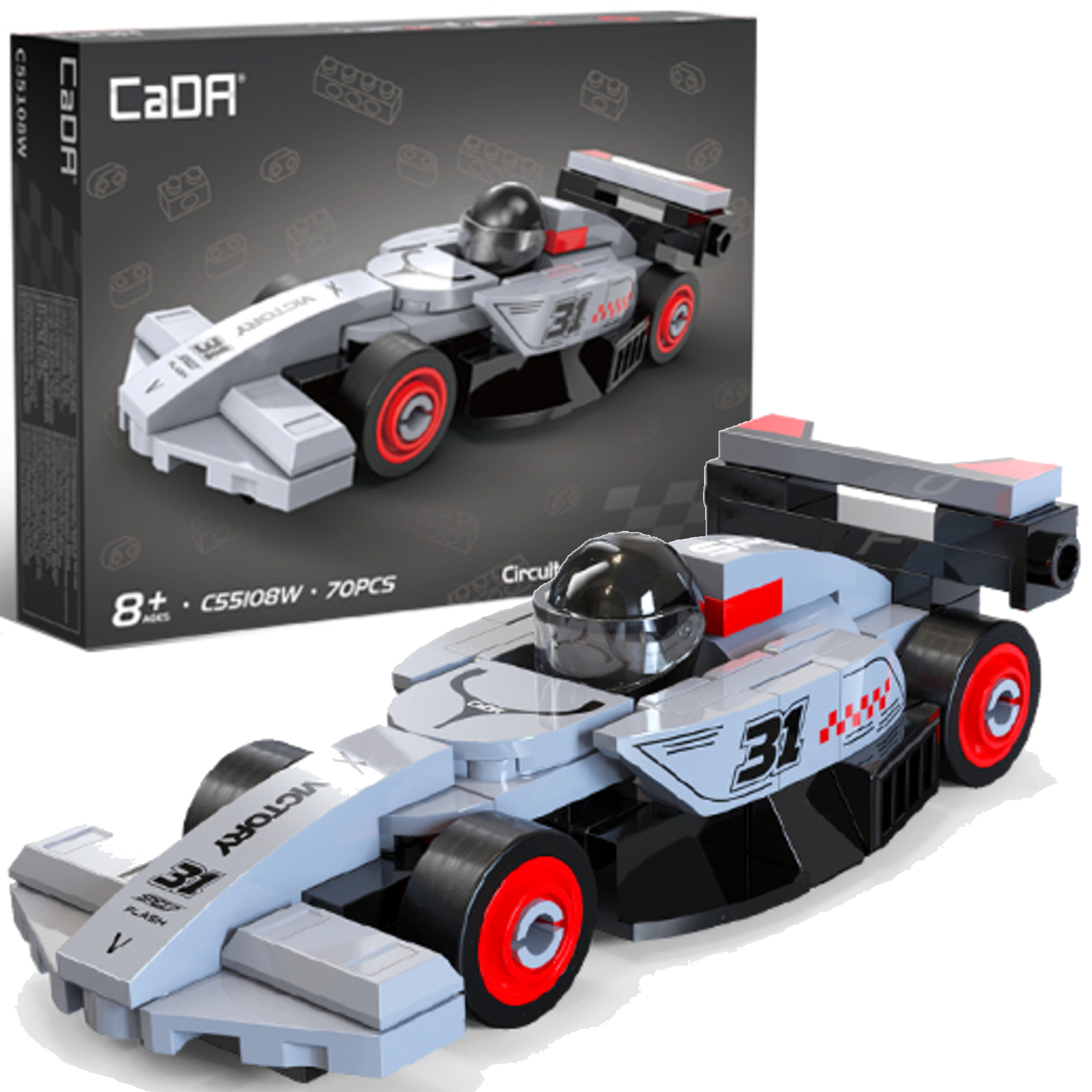 Stavebnica CaDA pretekárske auto Circuit Racing Car sivé, 70 dielikov