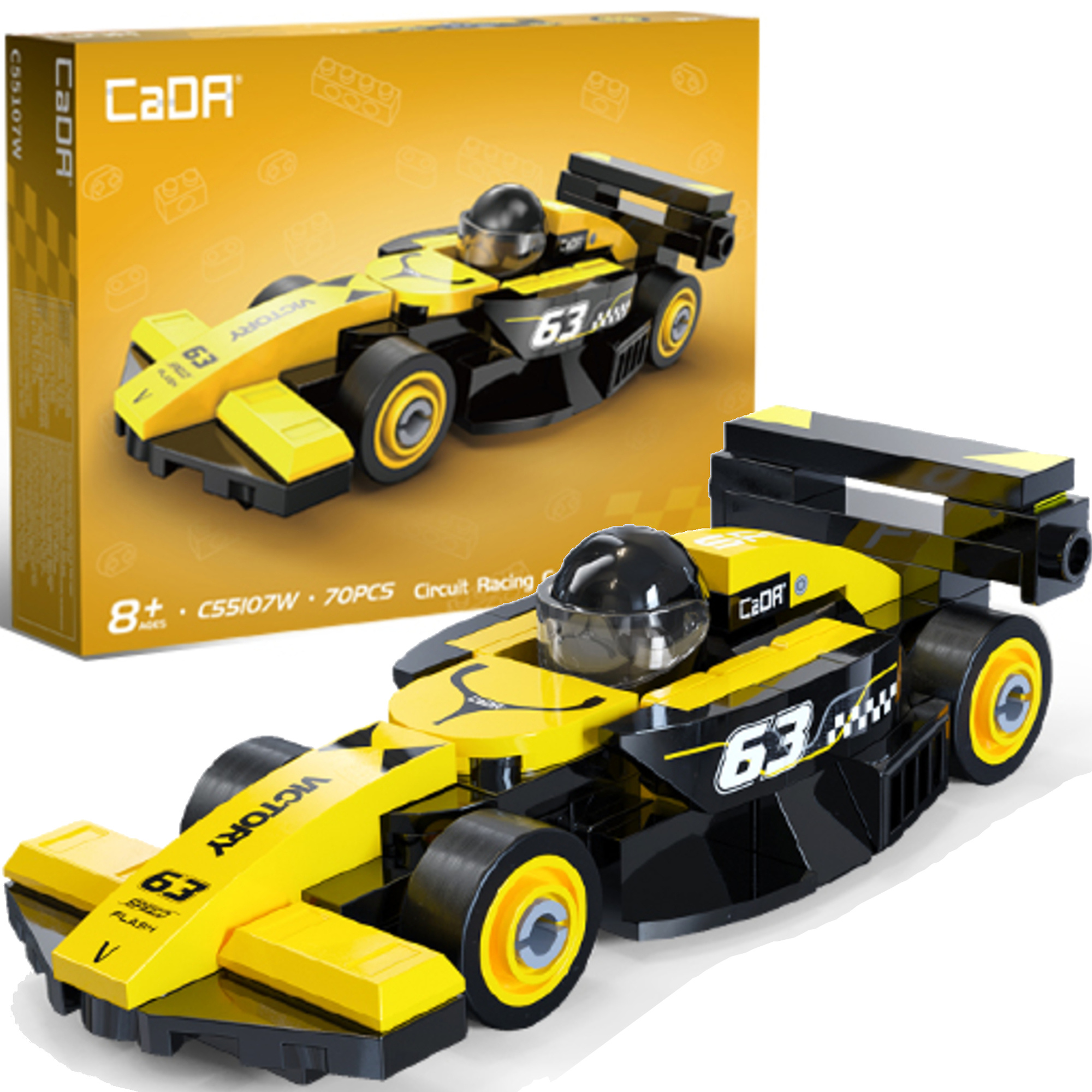 Stavebnica CaDA pretekárske auto Circuit Racing Car čiernožlté, 70 dielikov