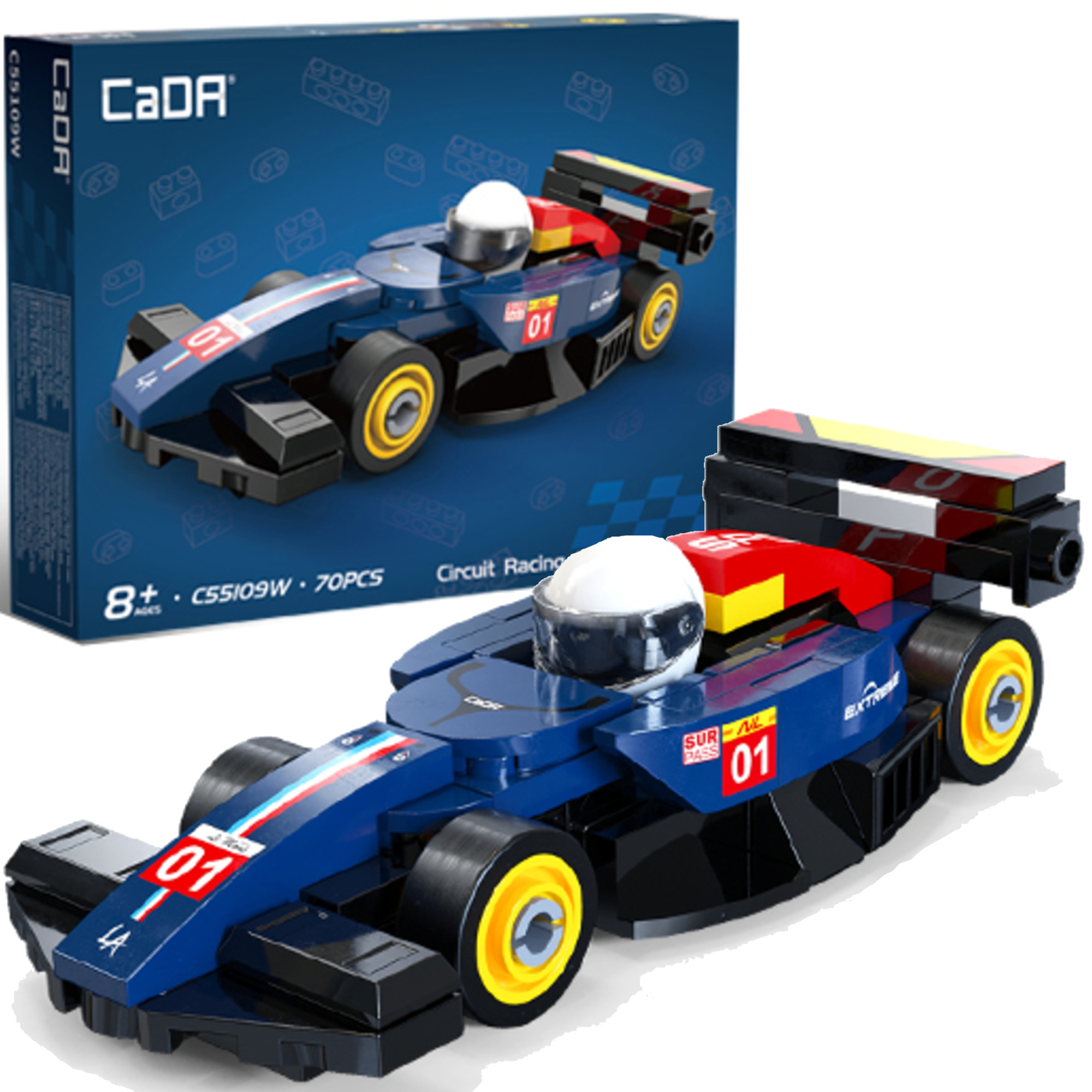 Stavebnica CaDA pretekárske auto Circuit Racing Car tmavomodré, 70 dielikov