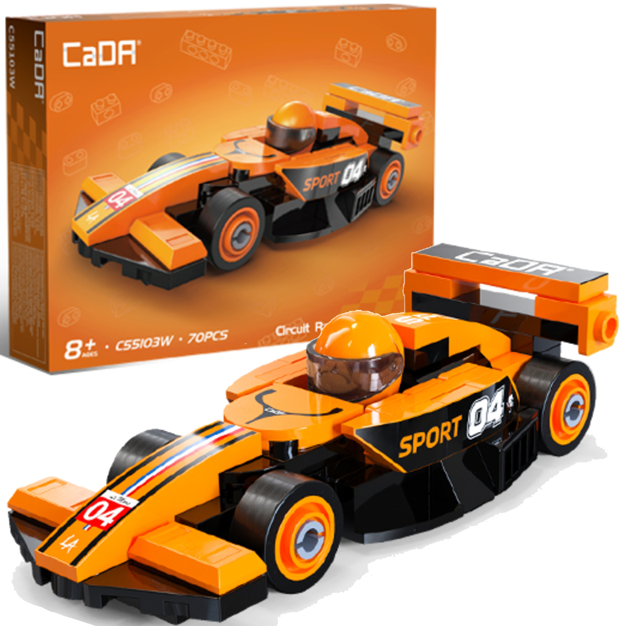 Stavebnica CaDA pretekárske auto Circuit Racing Car oranžové, 70 dielikov