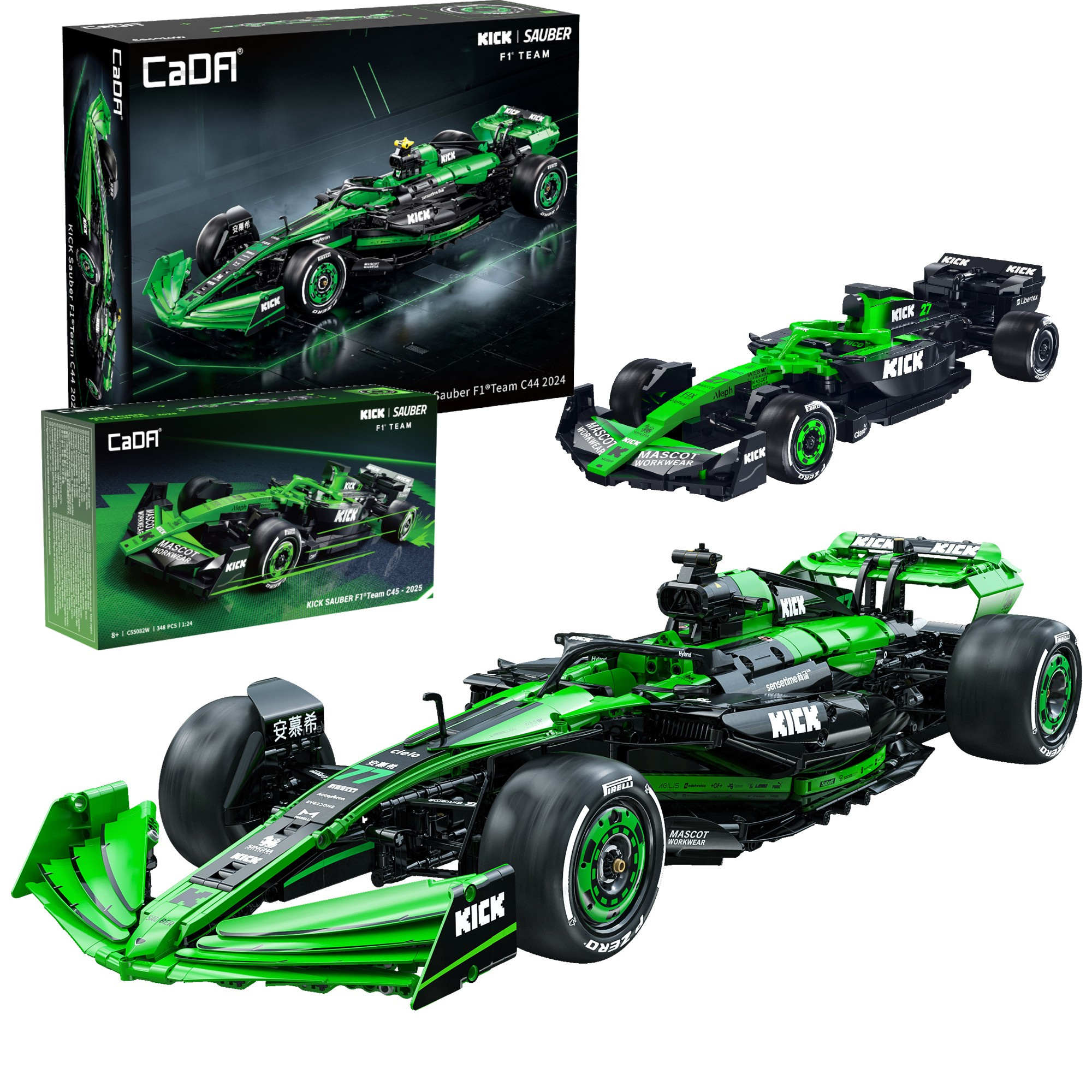 Stavebnica CaDA súprava dvoch monopostov F1 Kick Sauber 1:8 a 1:24