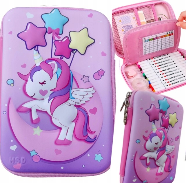 Školský peračník - 3D Unicorn Pencil Case pre školu unico róź