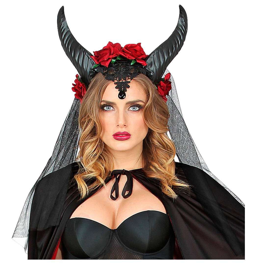 ČELENKA závoj s drahokamom ROHY TIARA halloween DEVIL ROHY DEMON