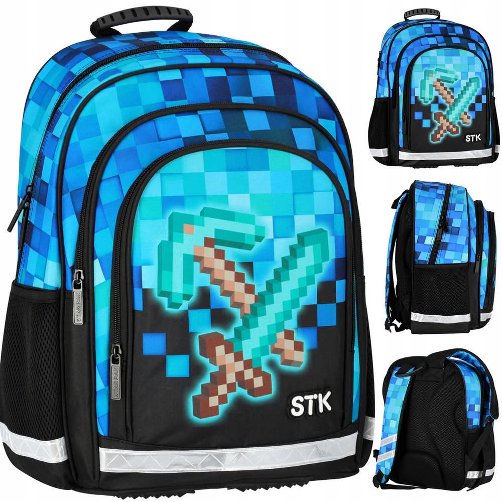 Školský batoh STARPAK Pixel Blue s ergonomickou konštrukciou a odblakovými prvkami