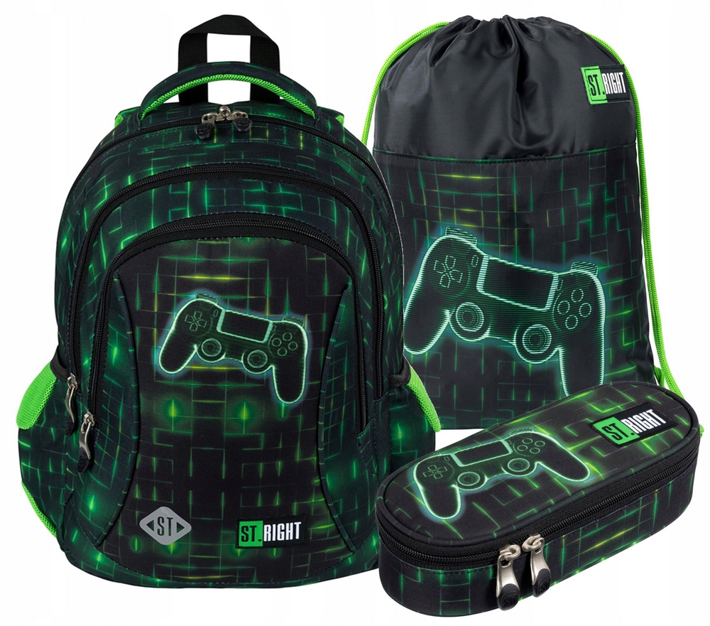 Školský set ST.RIGHT Majewski z kolekcie Neon Pad: batoh, peračník, vrecúško